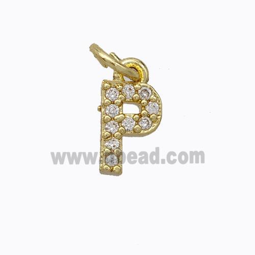 Copper Pendant Pave Zirconia Letter-P Gold Plated