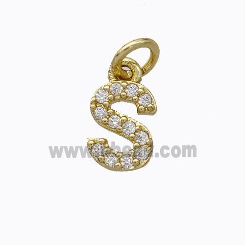 Copper Pendant Pave Zirconia Letter-S Gold Plated