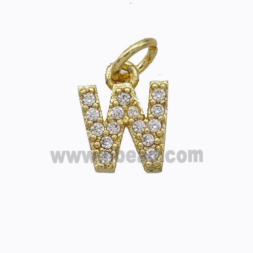 Copper Pendant Pave Zirconia Letter-W Gold Plated