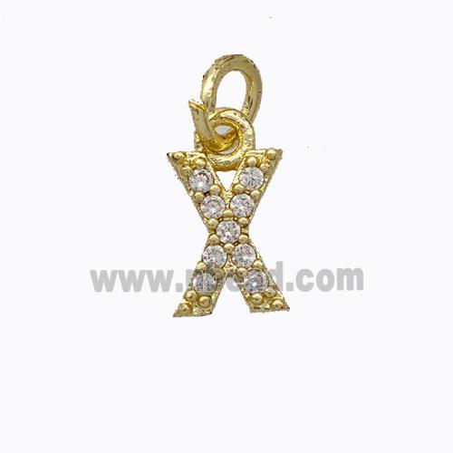 Copper Pendant Pave Zirconia Letter-X Gold Plated