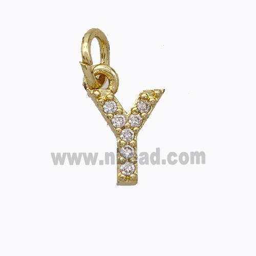 Copper Pendant Pave Zirconia Letter-Y Gold Plated