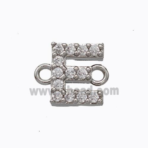 Copper Connector Pave Zirconia Letter-E Platinum Plated