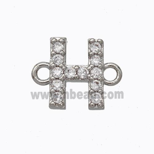 Copper Connector Pave Zirconia Letter-H Platinum Plated