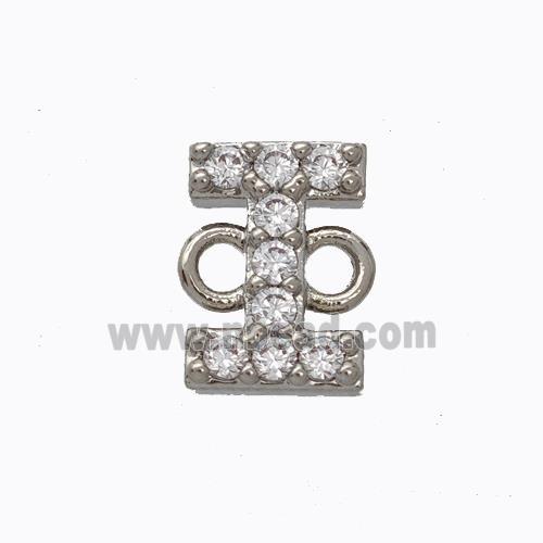 Copper Connector Pave Zirconia Letter-I Platinum Plated