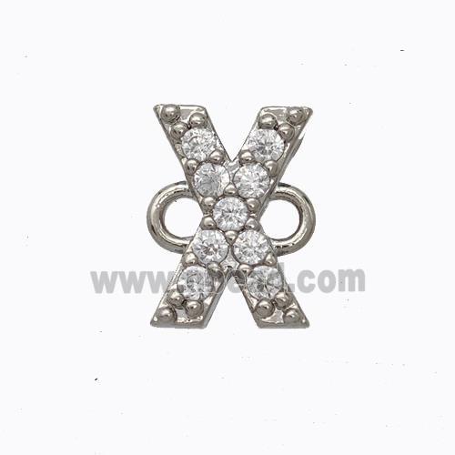 Copper Connector Pave Zirconia Letter-X Platinum Plated