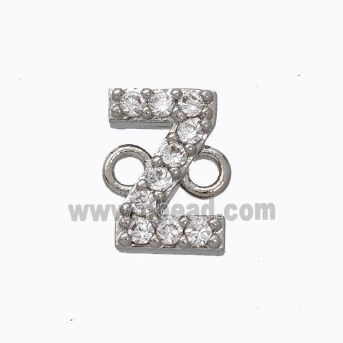 Copper Connector Pave Zirconia Letter-Z Platinum Plated