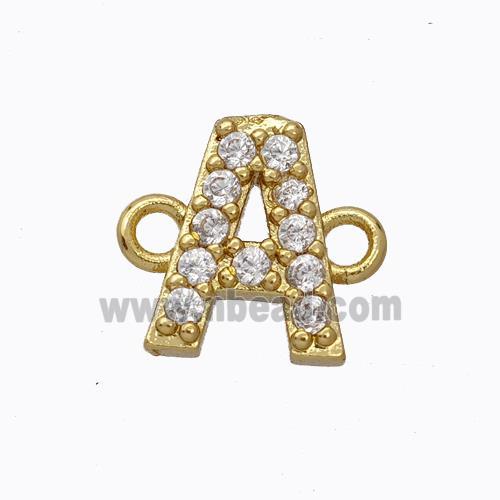 Copper Connector Pave Zirconia Letter-A Gold Plated