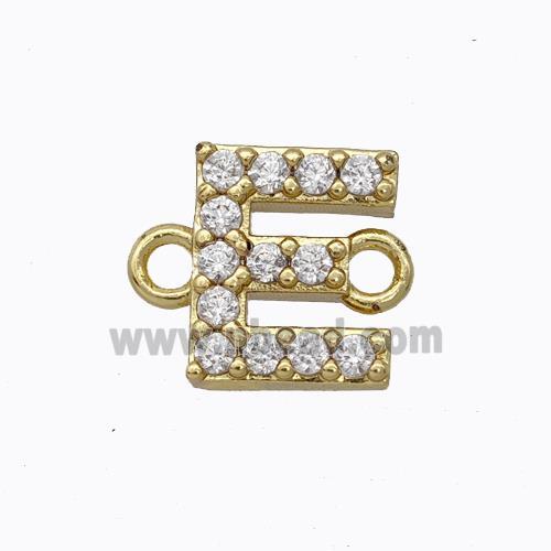 Copper Connector Pave Zirconia Letter-E Gold Plated