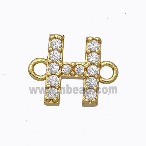 Copper Connector Pave Zirconia Letter-H Gold Plated