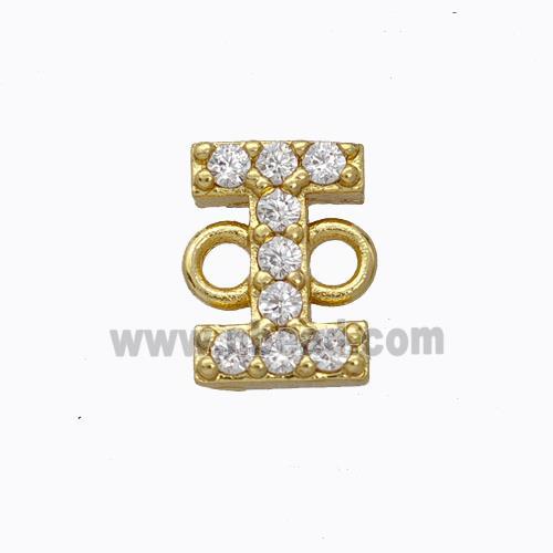 Copper Connector Pave Zirconia Letter-I Gold Plated