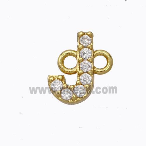 Copper Connector Pave Zirconia Letter-J Gold Plated