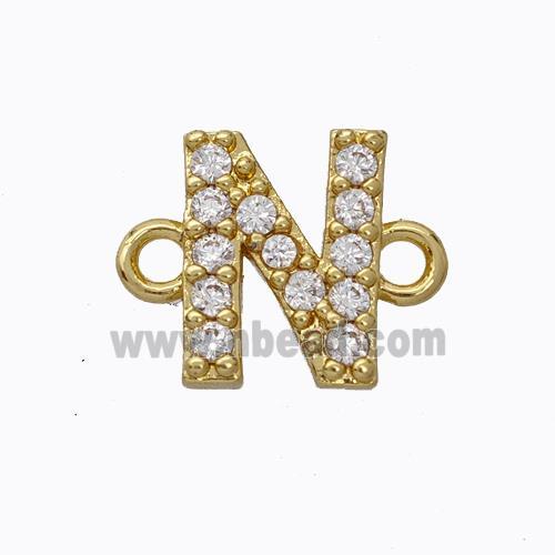 Copper Connector Pave Zirconia Letter-N Gold Plated