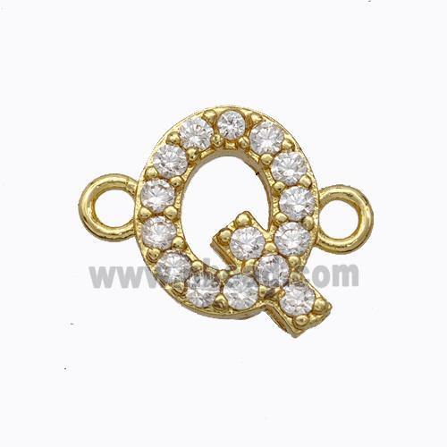 Copper Connector Pave Zirconia Letter-Q Gold Plated