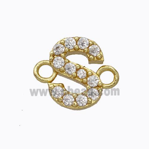 Copper Connector Pave Zirconia Letter-S Gold Plated