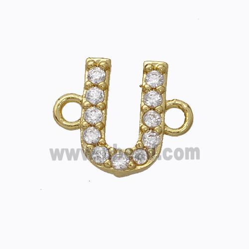 Copper Connector Pave Zirconia Letter-U Gold Plated