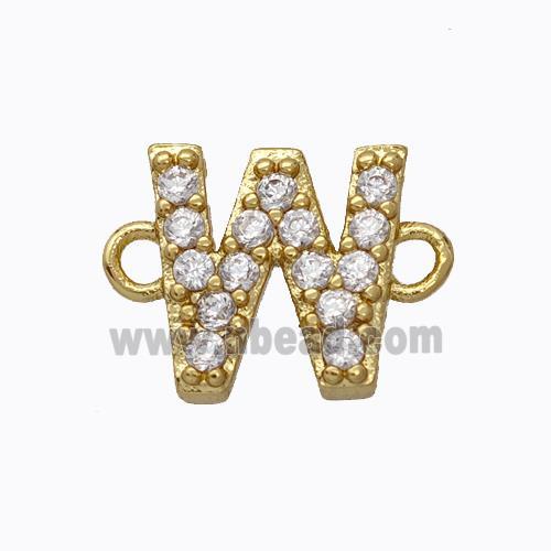 Copper Connector Pave Zirconia Letter-W Gold Plated