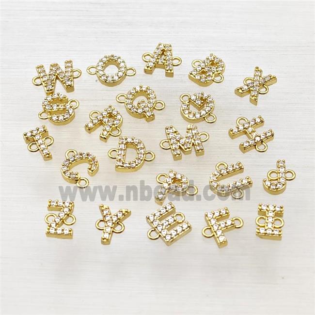 Copper Alphabet Connector Pave Zirconia Mixed Letters Gold Plated