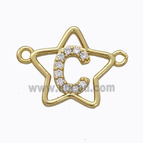 Copper Star Pendant Pave Zirconia Letter-C Gold Plated