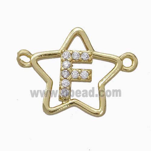 Copper Star Pendant Pave Zirconia Letter-F Gold Plated