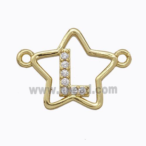 Copper Star Pendant Pave Zirconia Letter-L Gold Plated