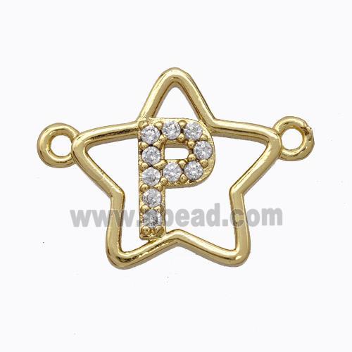 Copper Star Pendant Pave Zirconia Letter-P Gold Plated