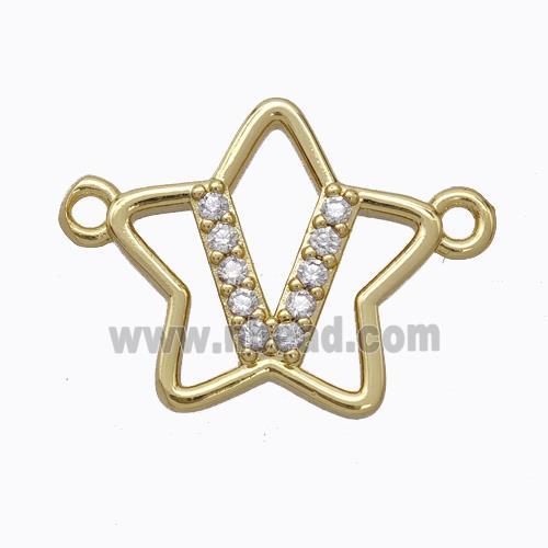 Copper Star Pendant Pave Zirconia Letter-V Gold Plated