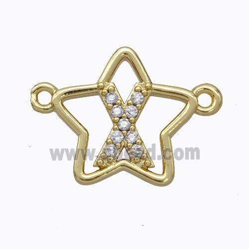 Copper Star Pendant Pave Zirconia Letter-X Gold Plated