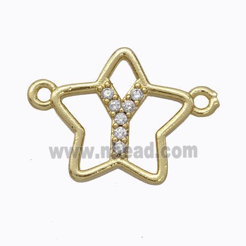 Copper Star Pendant Pave Zirconia Letter-Y Gold Plated