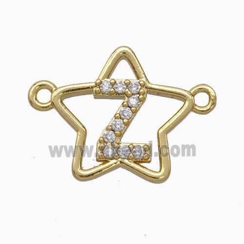 Copper Star Pendant Pave Zirconia Letter-Z Gold Plated