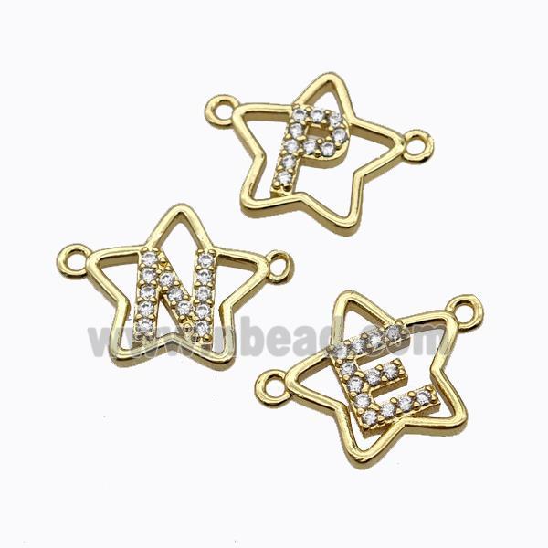 Copper Star Alphabet Pendant Pave Zirconia Mix Letters Gold Plated