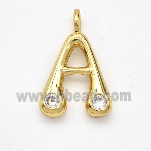 Copper Letter-A Pendant Pave Zirconia Gold Plated