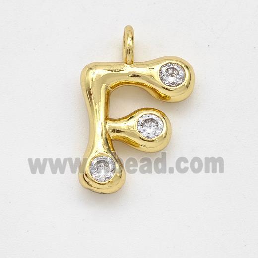 Copper Letter-F Pendant Pave Zirconia Gold Plated