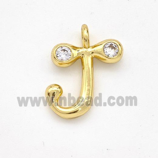 Copper Letter-J Pendant Pave Zirconia Gold Plated