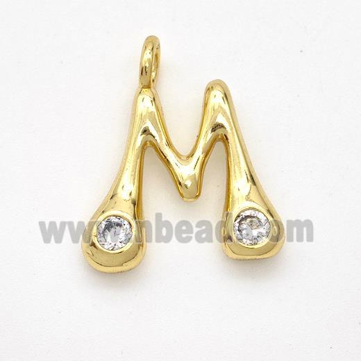 Copper Letter-M Pendant Pave Zirconia Gold Plated