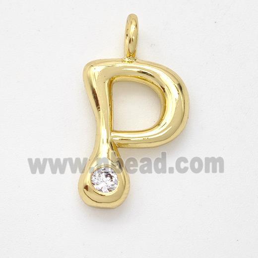 Copper Letter-P Pendant Pave Zirconia Gold Plated