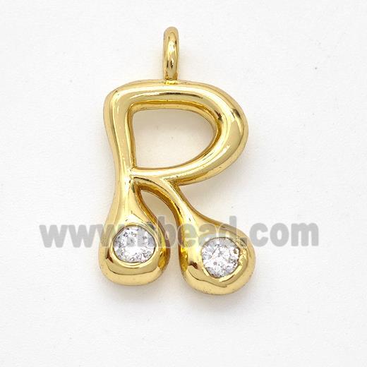 Copper Letter-R Pendant Pave Zirconia Gold Plated