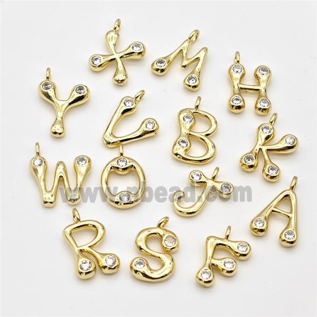 Copper Alphabet Pendant Pave Zirconia Mix Letters Gold Plated