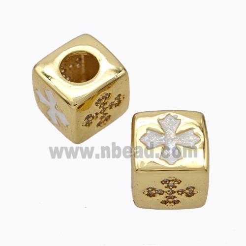 Copper Cube Beads Pave Zirconia Fire Opal Cross Large Hole 18K Gold Plated