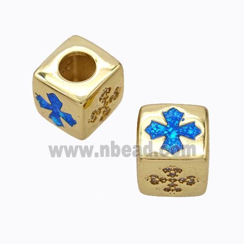 Copper Cube Beads Pave Zirconia Fire Opal Cross Large Hole 18K Gold Plated