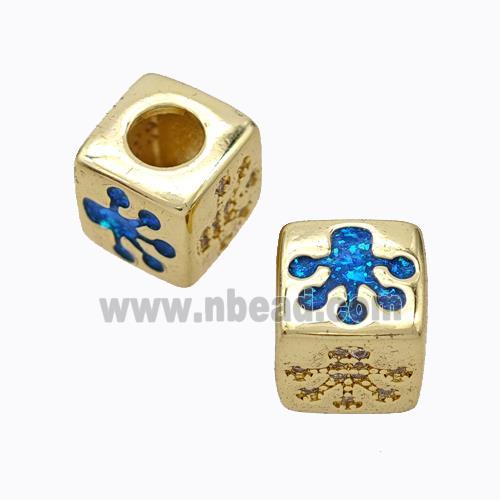 Copper Cube Beads Pave Zirconia Fire Opal Paws Large Hole 18K Gold Plated