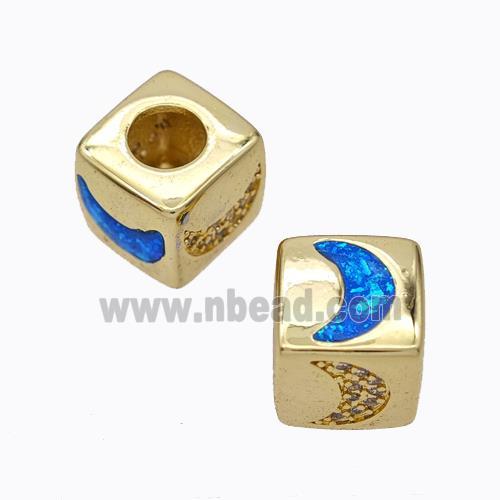 Copper Cube Beads Pave Zirconia Fire Opal Moon Large Hole 18K Gold Plated