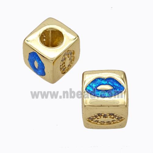 Copper Cube Beads Pave Zirconia Fire Opal Lips Large Hole 18K Gold Plated