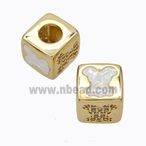 Copper Cube Beads Pave Zirconia Fire Opal Rabbit Large Hole 18K Gold Plated