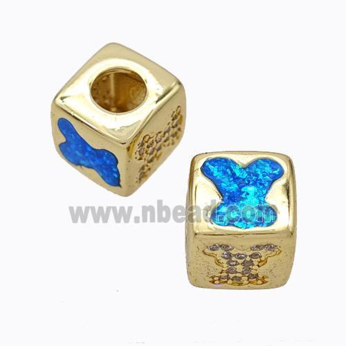 Copper Cube Beads Pave Zirconia Fire Opal Rabbit Large Hole 18K Gold Plated