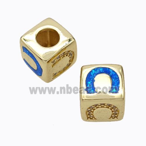 Copper Cube Beads Pave Zirconia Fire Opal Horseshoe Large Hole 18K Gold Plated