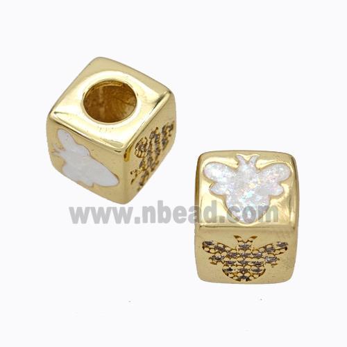 Copper Cube Beads Pave Zirconia Fire Opal Honeybee Large Hole 18K Gold Plated