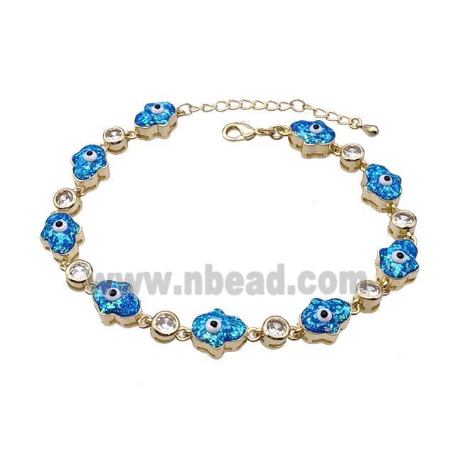 Copper Hamsahand Bracelet Evil Eye Pave Blue Fire Opal 18K Gold Plated