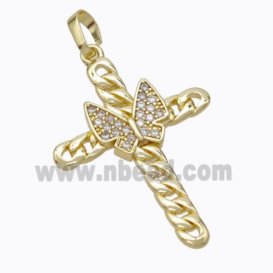 Copper Cross Pendant Pave Zirconia Butterfly Gold Plated