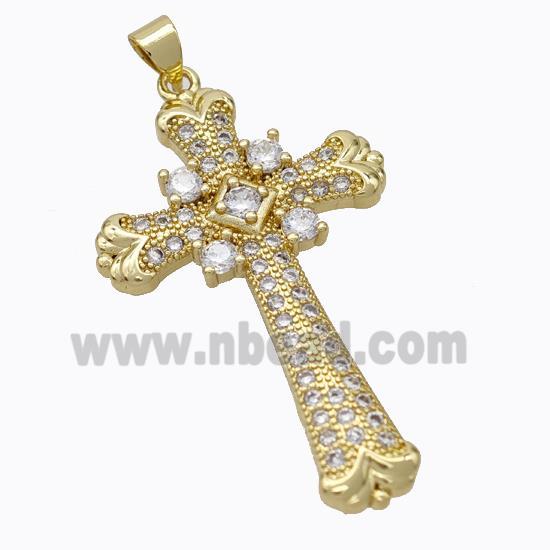 Copper Cross Pendant Pave Zirconia Gold Plated