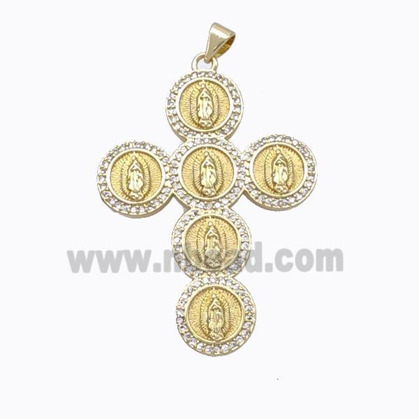 Copper Cross Pendant Pave Zirconia Virgin Mary Gold Plated